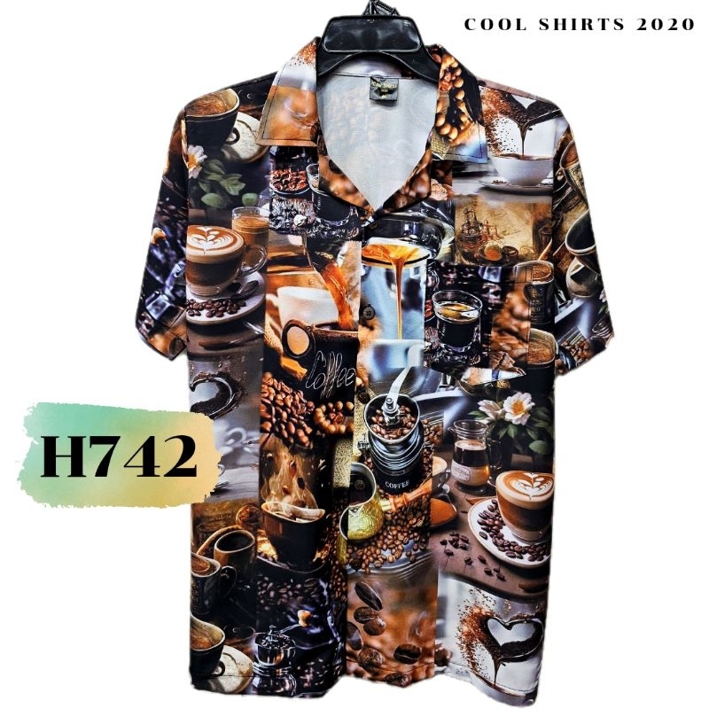 เสื้อฮาวาย ผ้าไหมอิตาลี กาแฟ H742