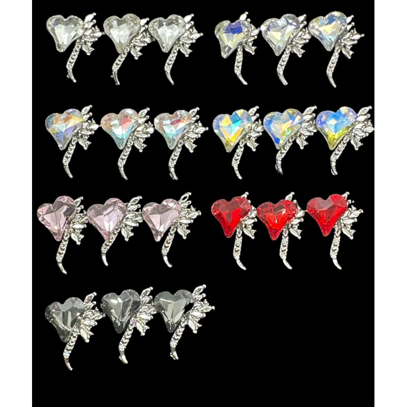 หัวใจแต่งเพชร สำหรับแต่งเล็บ 10ชิ้นต่อแพ็คต่อสี