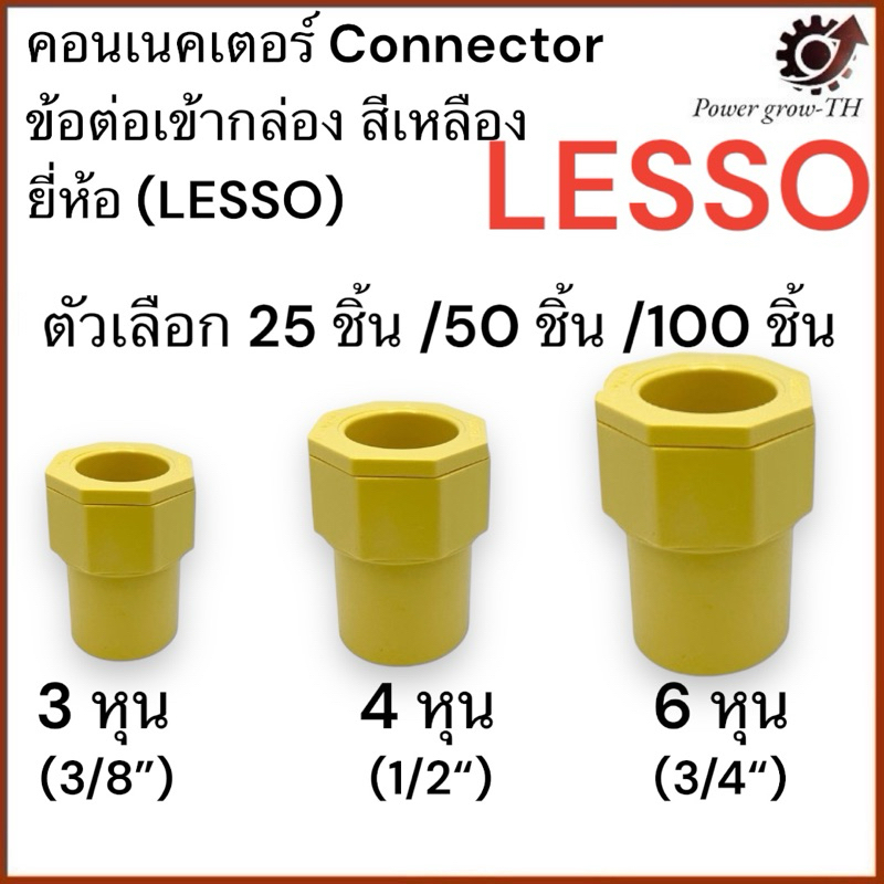 คอนเนคเตอร์ Connector ข้อต่อเข้ากล่อง สีเหลือง 3 หุน (3/8“)/4 หุน (1/2”)/6 หุน (3/8“)  จำนวน 25 ชิ้น/50 ชิ้น/100 ชิ้น
