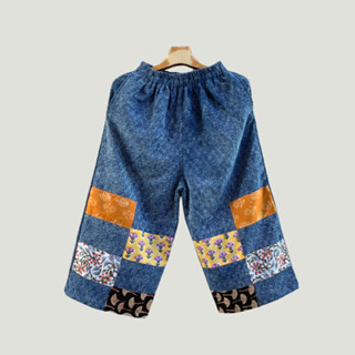 กางเกงผ้าฝ้ายลายเกล็ดเต๋าฟอกสโตน แต่งผ้าฝ้ายพิมพ์ลายอินเดียค…