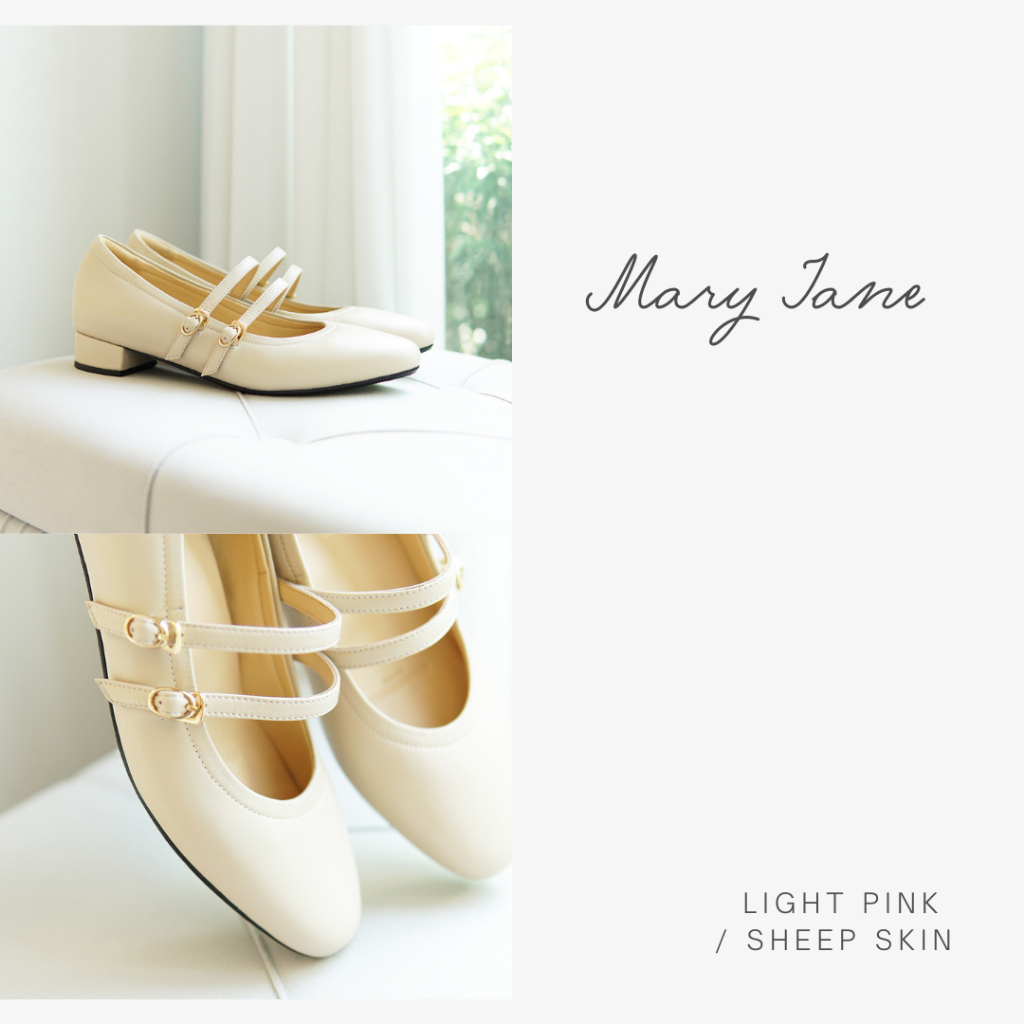 EARL GREY รองเท้าหนังแกะแท้ หนังนิ่ม พื้นนุ่ม มีซัพพอร์ต รุ่น Mary Jane (Heel 1 inch) series in Ligh