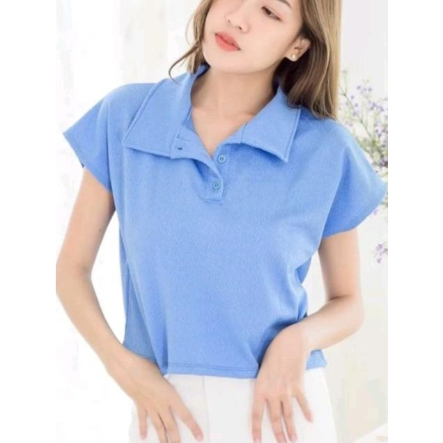 เสื้อคอปกทรงครอผ้าสวยนุ่มใส่สบาย E85