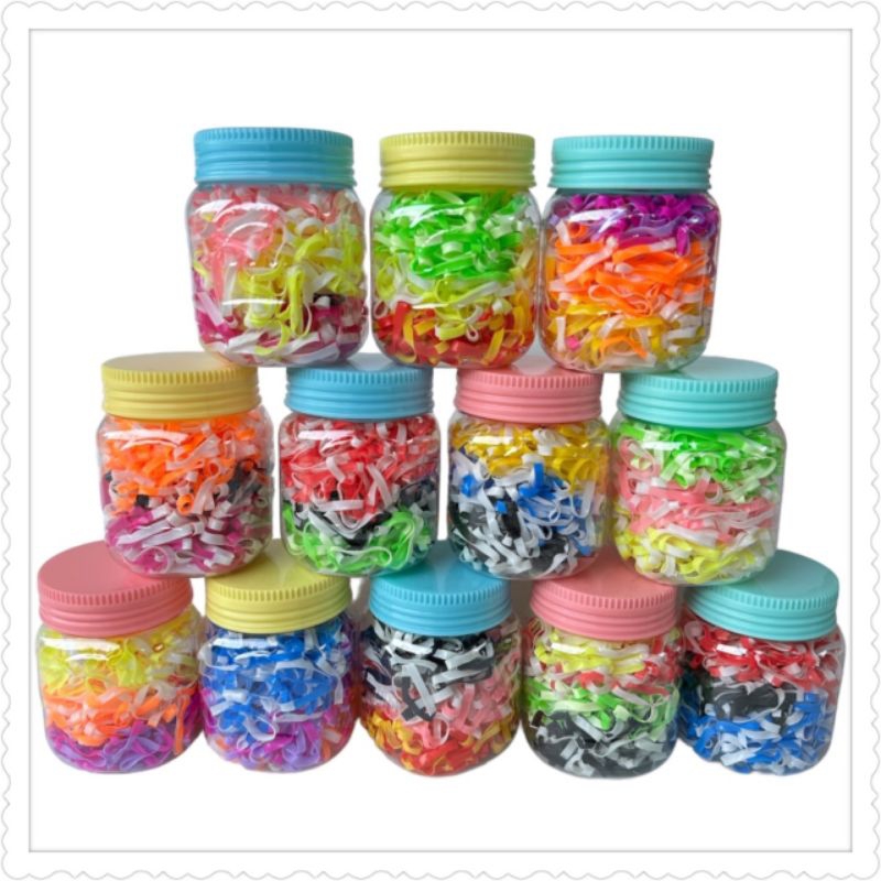 หนังยางรัดผมสีทูโทนเส้นใหญ่คละสีในกระปุก 12 กระปุก