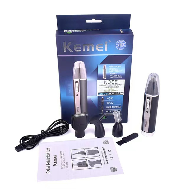 KEMEI KM-6630 ปัตตาเลี่ยนโกนหนวด เครื่องโกนหนวดไฟฟ้าไร้สาย ตัดแต่งขนจมูก กันจอน โกนขนหู 4IN1 รุ่น KM