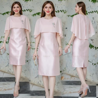 6381::DRESSชุดเดรสผ้าไหมทรงสวยแต่งแขนระบาย Clothing Women ผู้หญิง เสื้อผ้า ชีฟอง กระโปรง