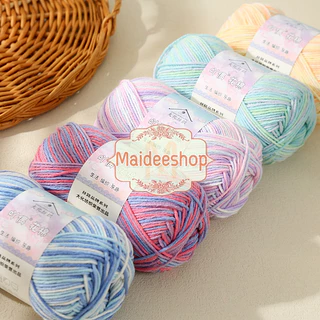 ไหมพรมคอตตอน+อะคริลิค 4Plyสีเหลือบ น้ำหนัก 50กรัม Cotton Acrylic Yarn ไหมพรมนุ่มๆ ไหมพรม4ply ไหมพรมสีสลับ ไหมพรมสีเหลือบ