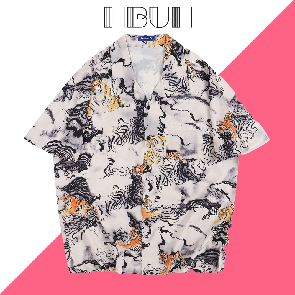 HBUH Hawaii Shirt เชิ้ตลายดอกไม้แขนสั้น ทรงหลวม สไตล์ฮาวาย