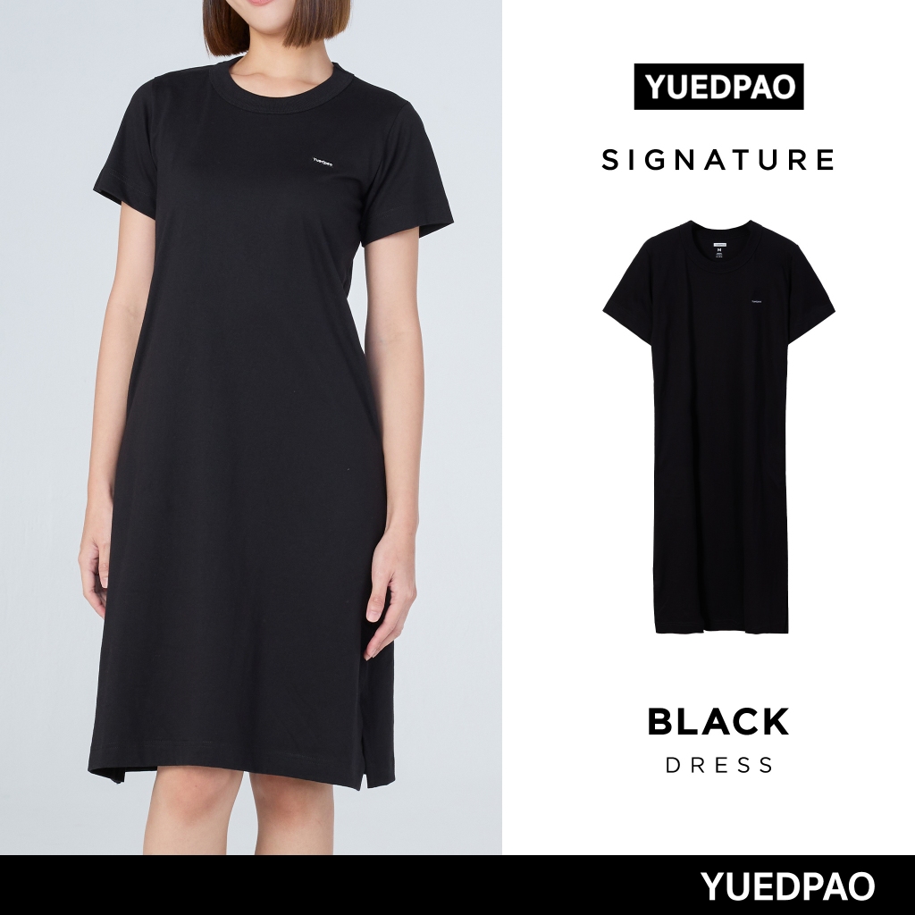 Yuedpao Signature Dress Summer ผ้าหนาทรงสวย ยับยากรีดง่าย เสื้อยืดเปล่า ชุดเดรส สี Black