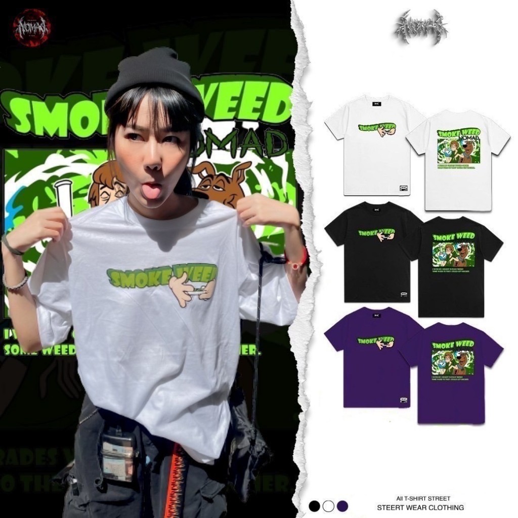 แขนสั้นคอกลม สตรีท v1 สกูปปี้ SMOKE WEED
