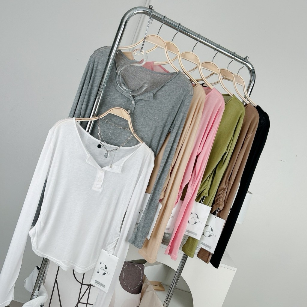 038 Deezyy เสื้อยืดแขนยาว แต่งกระดุม ผ้าFilament (ฟิลาเมนต์)