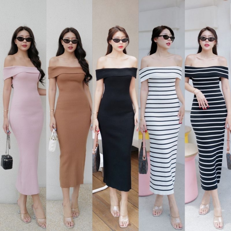 ꫛꫀꪝ ---TAG INTUON Rachel dress▼ เดรสไหมพรมเปิดไหล่ ต้องอกแต่งพับ1ชั้น ทำให้ตัวเดรสตัวนี้ดูไม่เรียบเกินไป ใส่หุ่นดีสุดๆ