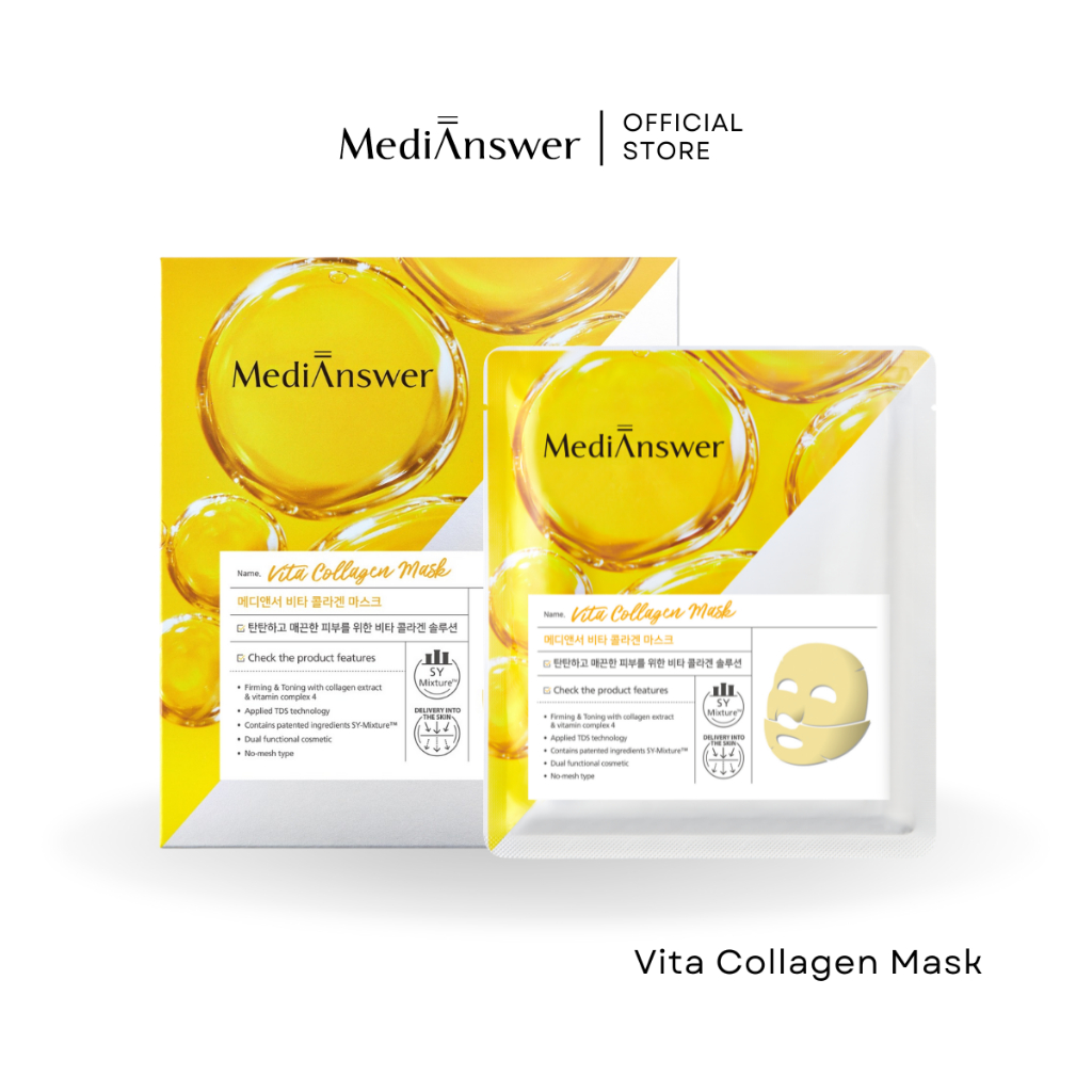 VITA COLLAGEN MASK | MEDIANSWER มาสก์คอลลาเจน สูตรเพิ่มความกระจ่างใส (SHEET/BOX)
