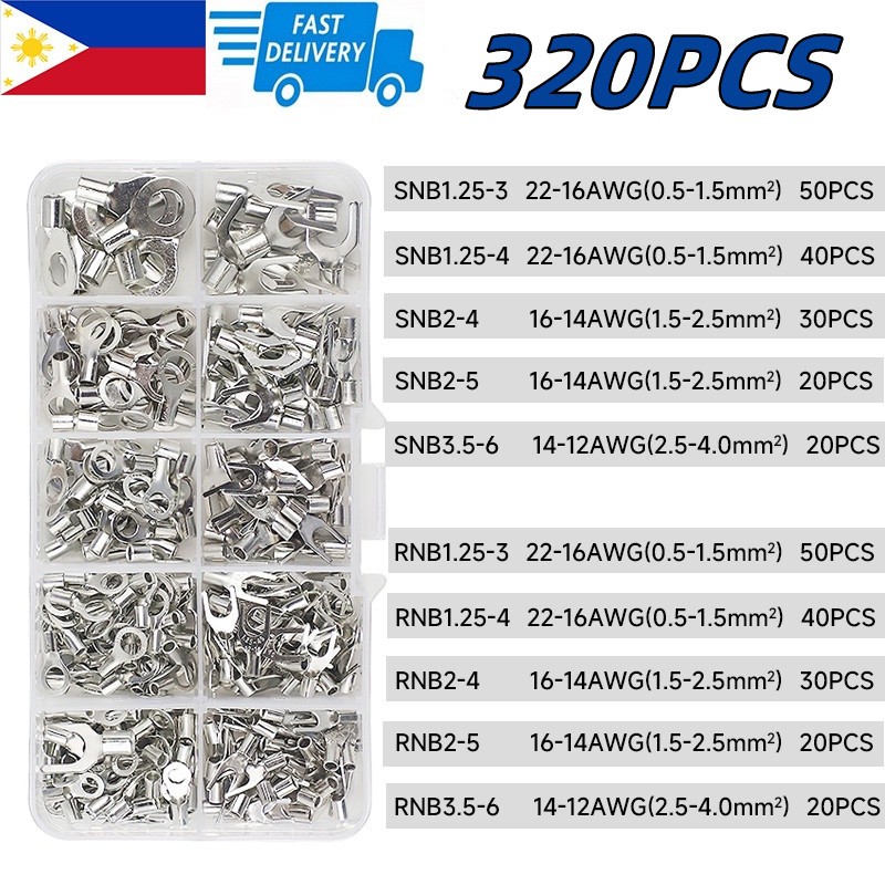 320pcs Boxed Cold Pressed Terminal Terminal U Shaped And O Shaped Square 0.5-4mm Copper Nose