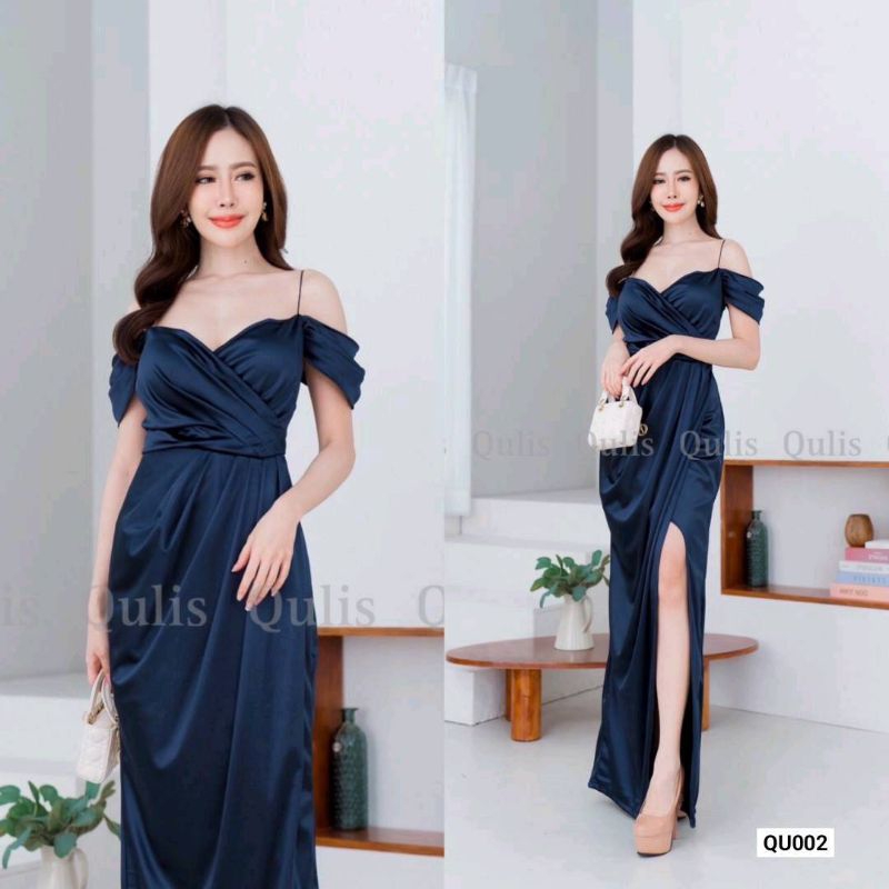 ชุดราตรีผ้าซาตินเนื้อหนานุ่ม qu002