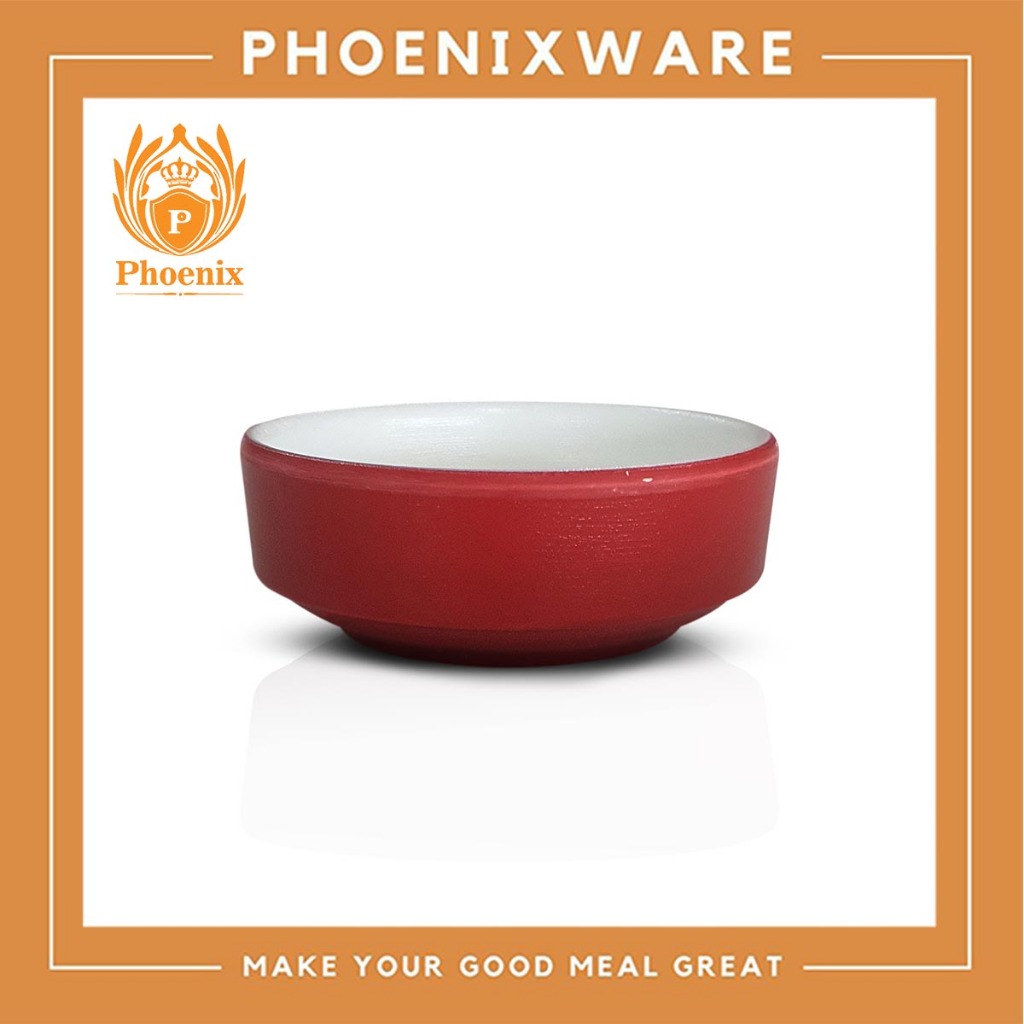 ถ้วยน้ำจิ้มกลม 3 นิ้ว ทูโทน (ขาว-แดง) เมลามีน Phoenix AB213003R-W