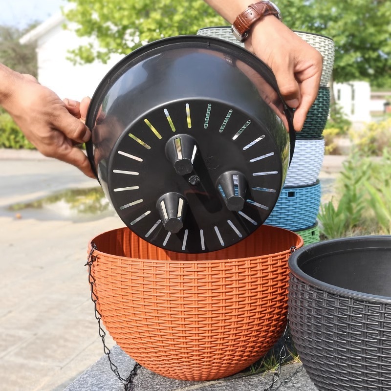 กระถางแขวนตะกร้าหวายเทียม รูปแบบใหม่ที่เรียบง่าย กระถางห้อย แขวนอยู่ กระถางดอกไม ้สำหรับตกแต่งสวน - รูปที่ 2