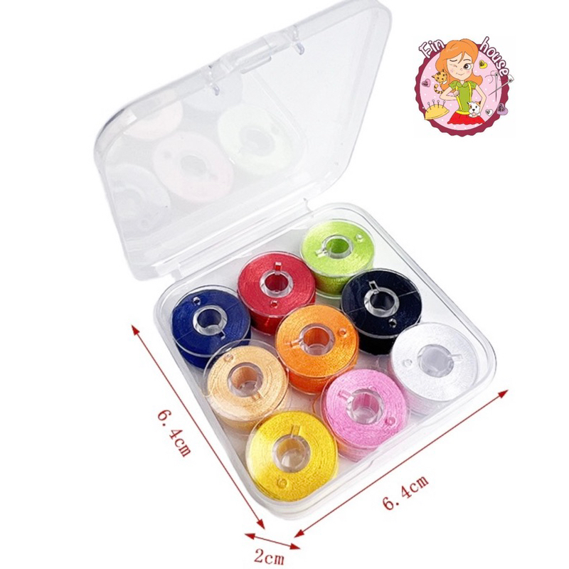 🧸กระสวยด้ายโพลีเอสเตอร์9สีพร้อมกล่องใส่ กระสวยสําหรับจักรเย็บผ้า งานฝีมือ DIY🪡🧵