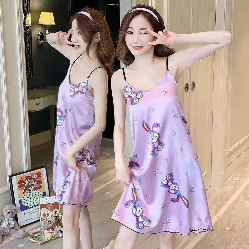 052 ชุดนอนกระโปรงสายเดี่ยว สไตล์เซ็กซี่ มีฟองน้ำ ชุดนอนผู้หญิง พร้อมส่ง - รูปที่ 4