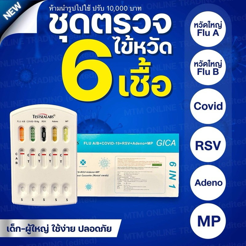 GICA 6in1 RSV ไมโคพลาสมา หวัดใหญ่ab อะดีโน Covid [1กล่อง] กีก้า6in1 ที่ตรวจไข้หวัด ชุดตรวจATK จิก้า 