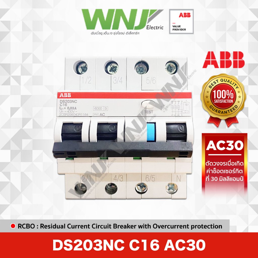 ABB RCBO กันดูดรุ่น DS203NC C16 AC30 ขนาด 16 แอมป์(A) 6kA