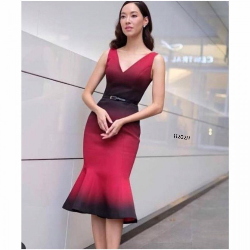 Mermaid ombré Gradation Dress เดรสสีแดงไล่สีโทนดำ Poem Style Size S