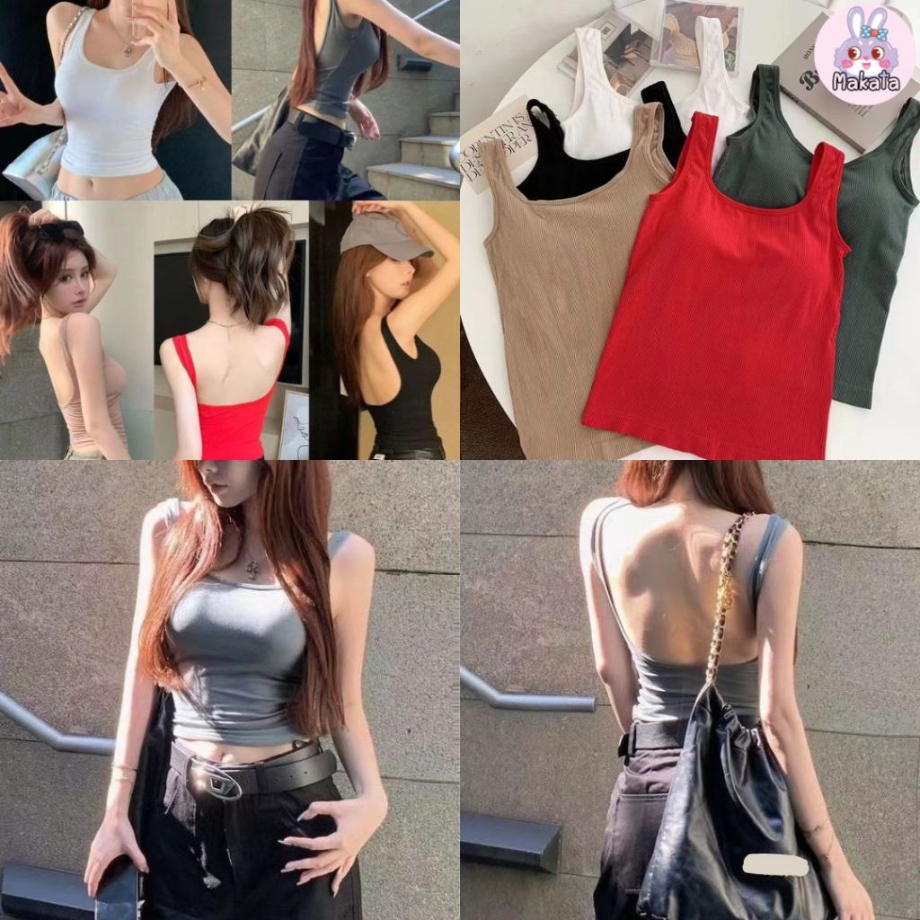 SP-5 เสื้อกล้าม เสริมฟองน้ำ เปิดหลัง เสื้อแฟชั่น สำหรับผู้หญิง เสื้อกล้ามสีพื้น สินค้าพร้อมส่ง