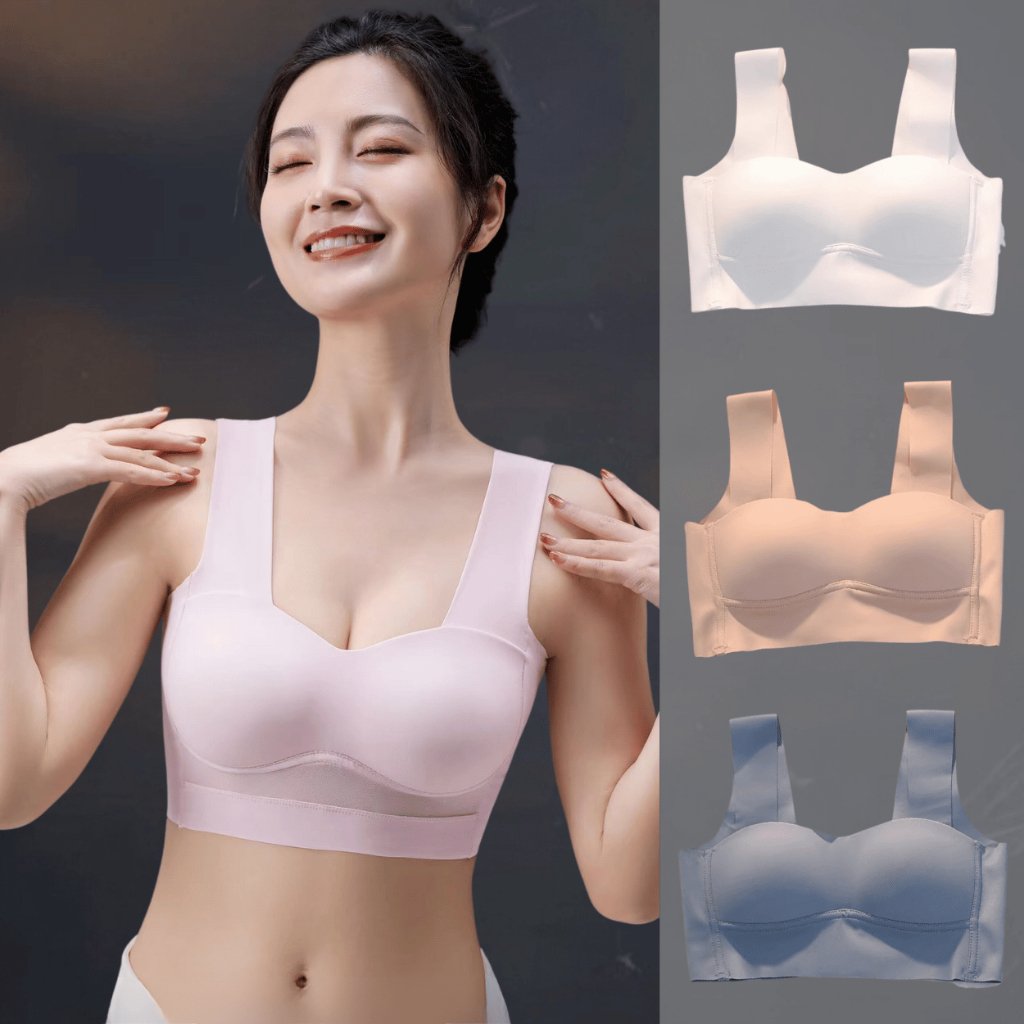 เสื้อชั้นในสตรีด้านข้างกว้าง เสริมฟองน้ำ B-119 เนื้อผ้าระบายอากาศได้ดี ขอบด้านล่างกว้างช่วยพยุงหน้าอก พร้อมส่ง