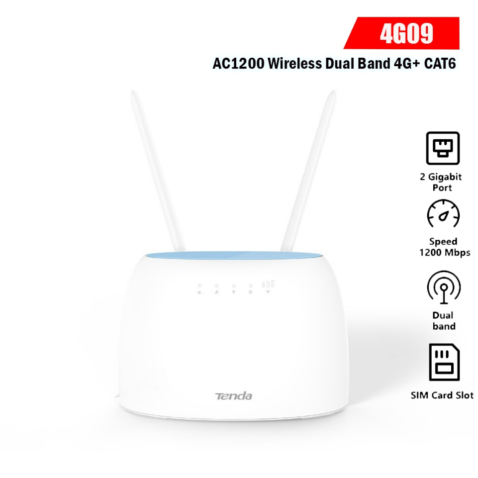 Tenda 4G09 เราเตอร์ใส่ซิม AC1200 Wireless Dual Band 4G+ CAT6 Router Wifi รองรับ 4G ทุกเครือข่าย