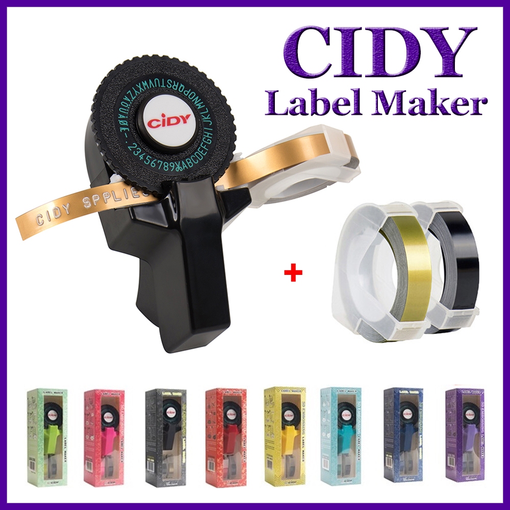 เครื่องทําฉลาก CIDY MOTEX E101 DIY หลากสี พร้อมเทป 2 เทป (9 มม. x 3 ม.Trs) เขียนแบบแมนนวล หรือเติมลายนูน 3D 9มม. 3ชิ้น