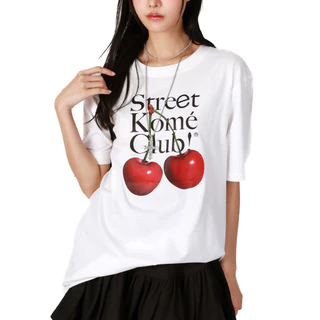 kome.offi เสื้อยืดโอเวอร์ไซส์ รุ่น street cherry t-shirt