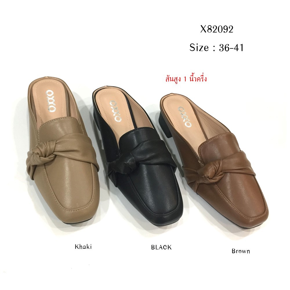 prettycomfort  รองเท้าแฟชั่นหน้าสวมหัวตัด เปิดด้านหลัง หนังนิ่ม พี้นนุ่มน้ำหนักเบา สูง1.5นิ้ว ขนาดปกติ X82092