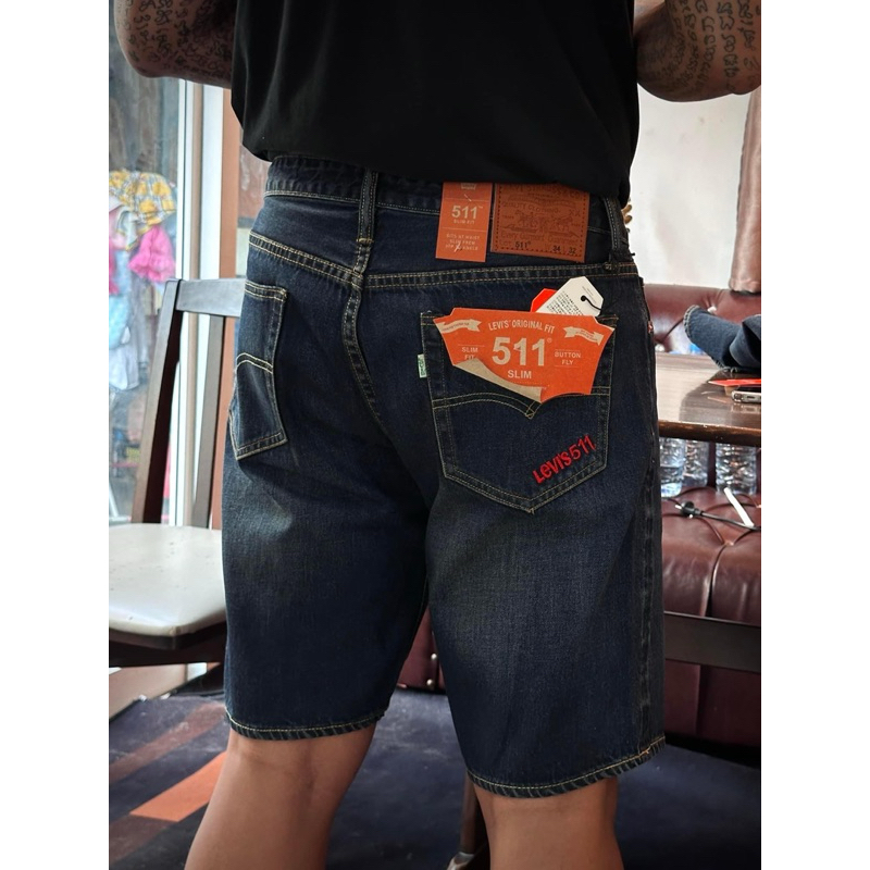 ขาสั้นลีวาย  511 ปักแดง สีฟอกขัดเฟด 15oz สินค้าใหม่ราคาโล๊ะสต๊อก