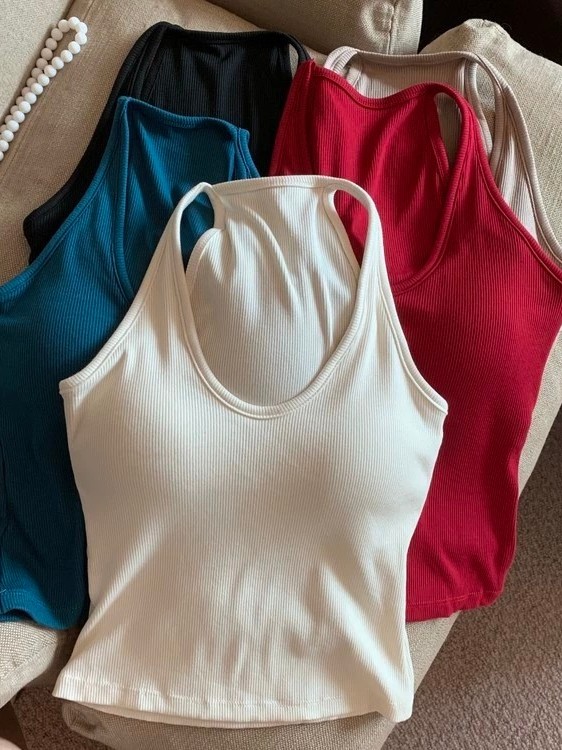Vogue🌟พร้อมส่ง🌟 เสื้อกล้าม มีฟองน้ำ ผ้าร่องเล็ก สีพื้นยืดกำลังดี (FY298) รูปที่ 8