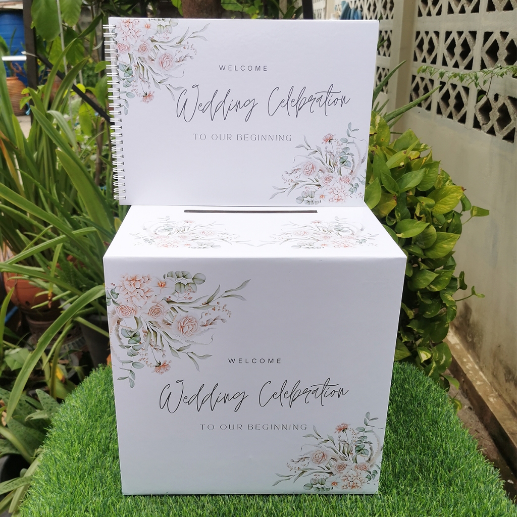 เซ็ทใหญ่ สมุดอวยพรและกล่องใส่ซอง (สมุดขนาดA4 กล่องขนาด29*29*29cm) พร้อมส่ง
