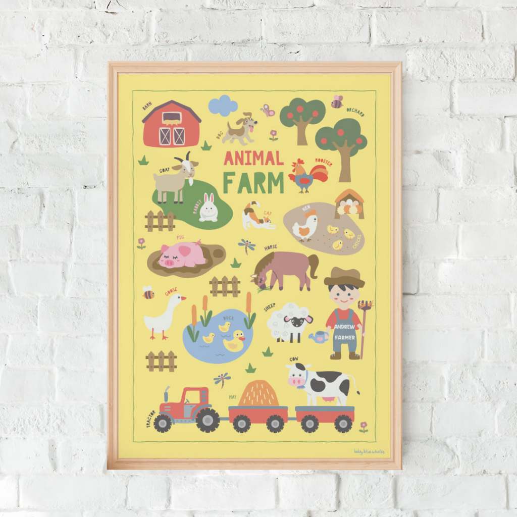 Baby Blue Whales โปสเตอร์สัตว์ฟาร์ม ผู้ชาย ใส่ชื่อได้ / Personalized Fram Animals (Boy) Poster [Pre-Order 7-14 วัน]