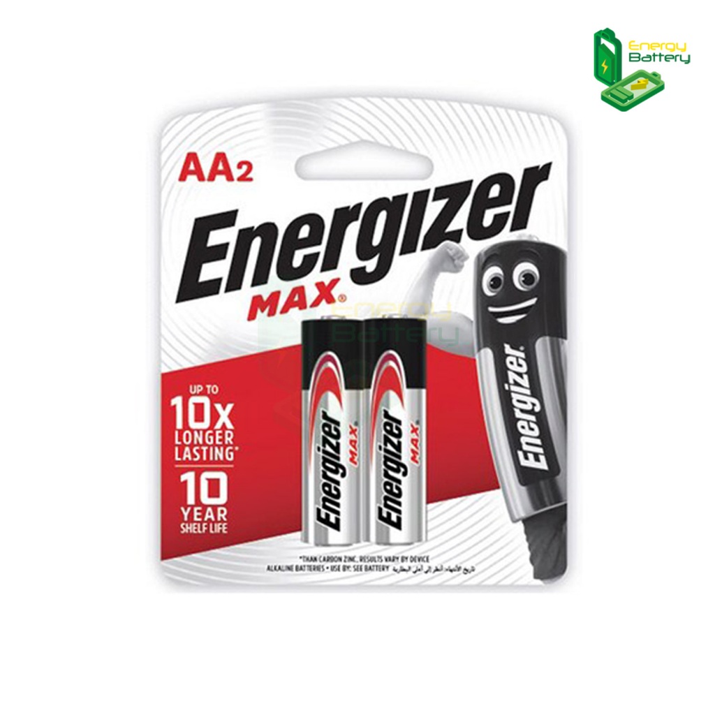 ถ่านอัลคาไลน์ Energizer Max ขนาด AA 1.5V P2 Alkaline Batteries (LR6) แพ็ค 2 ก้อน แท้ศูนย์