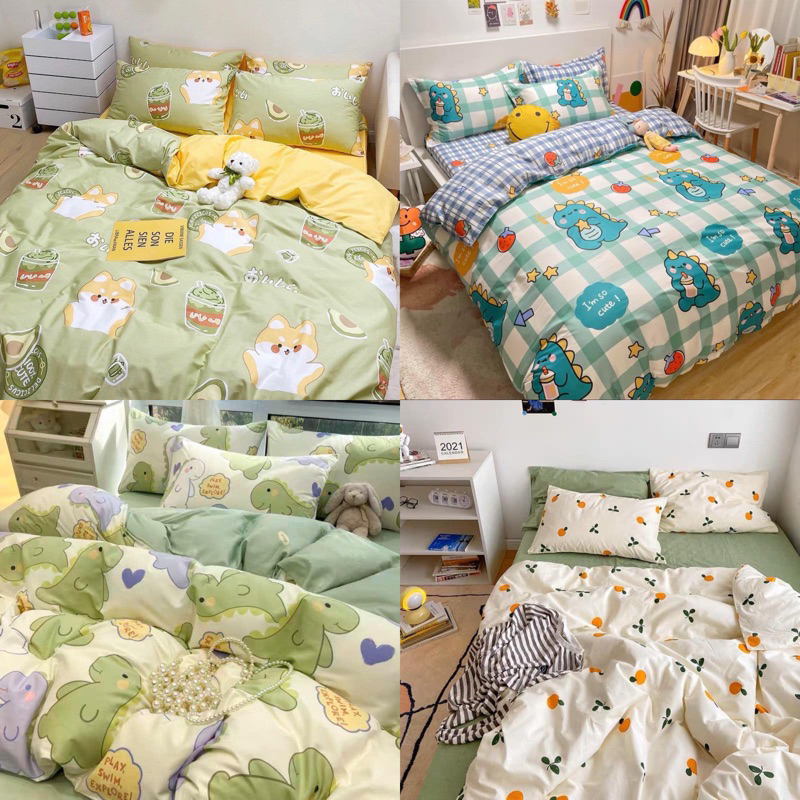 ผ้าปูที่นอน พร้อมผ้านวม ชุดเครื่องนอน ครบเซ็ต​ 6​ ชิ้น​ มีขนาด​ 3.5/5/ 6ฟุต