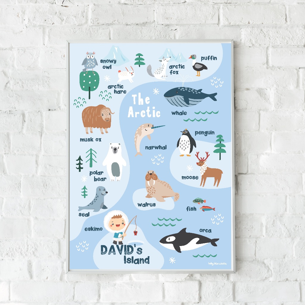 Baby Blue Whales โปสเตอร์เด็ก สัตว์ขั้วโลก ใส่ชื่อได้ / Personalized Arctic Poster [Pre-Order รอสินค้า 7-14 วัน]