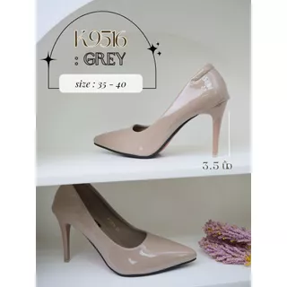 K9516 รองเท้าคัทชูส้นสูง หนังเคลือบเจล ส้นแหลมสูง 3.5 นิ้ว
