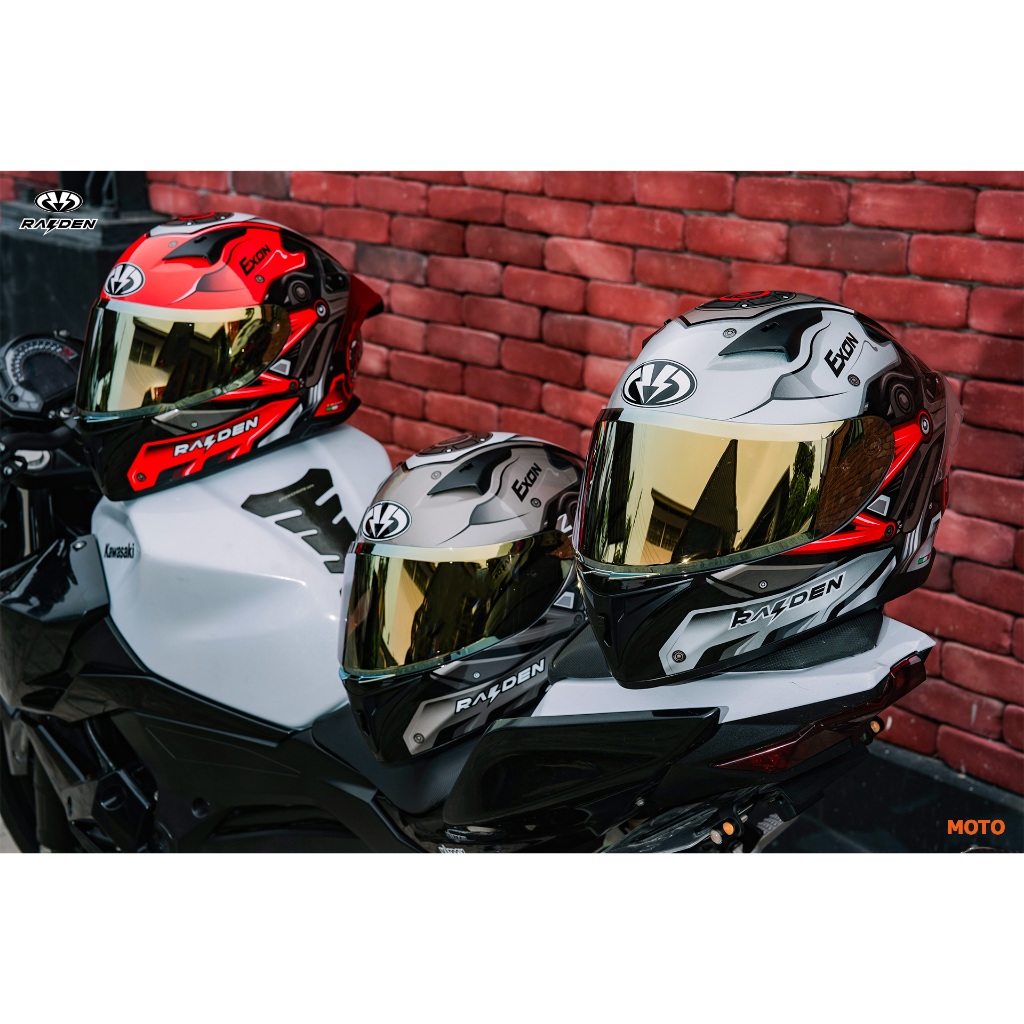 หมวกกันน็อคเต็มใบ RAIDEN รุ่น EXON ลาย MOTO รูปทรง Sport ใหม่ล่าสุด