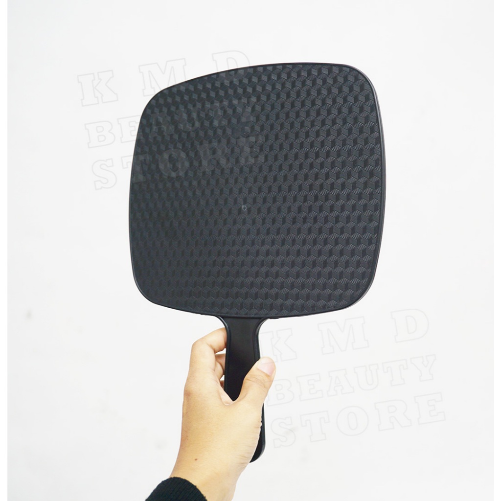 กระจกส่องทรงผม แต่งหน้า ทำผม แบบมีด้ามจับ กว้าง 22 ซม สีดำ มีรูสำหรับแขวนเก็บ บานใหญ่ น้ำหนักเบา - รูปที่ 3