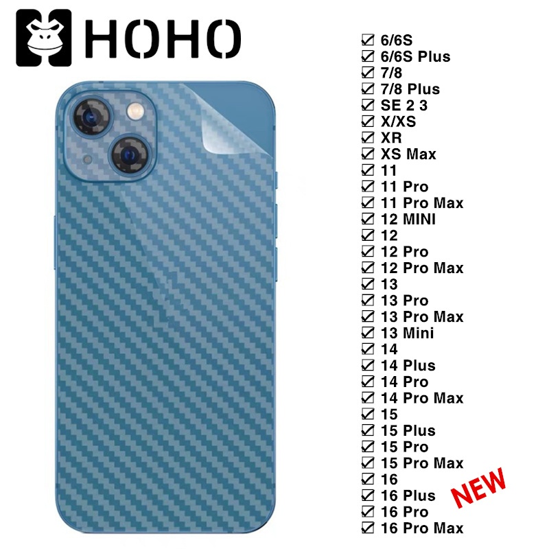 B HOHOฟิล์มหลังลายเคฟล่า ใช้สำหรับ iPhone 16 11 12 13 14 15 16 Pro Max Mini 6S + 7 8 Plus SE X XR XS Max ฟิล์มหลังกันรอย
