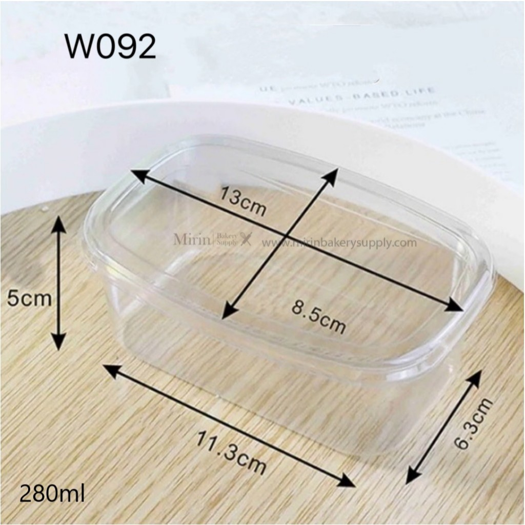 กล่องเบเกอรี่ สี่เหลี่ยมผืนผ้า W092 พร้อมฝา 280ml แพค25ใบ