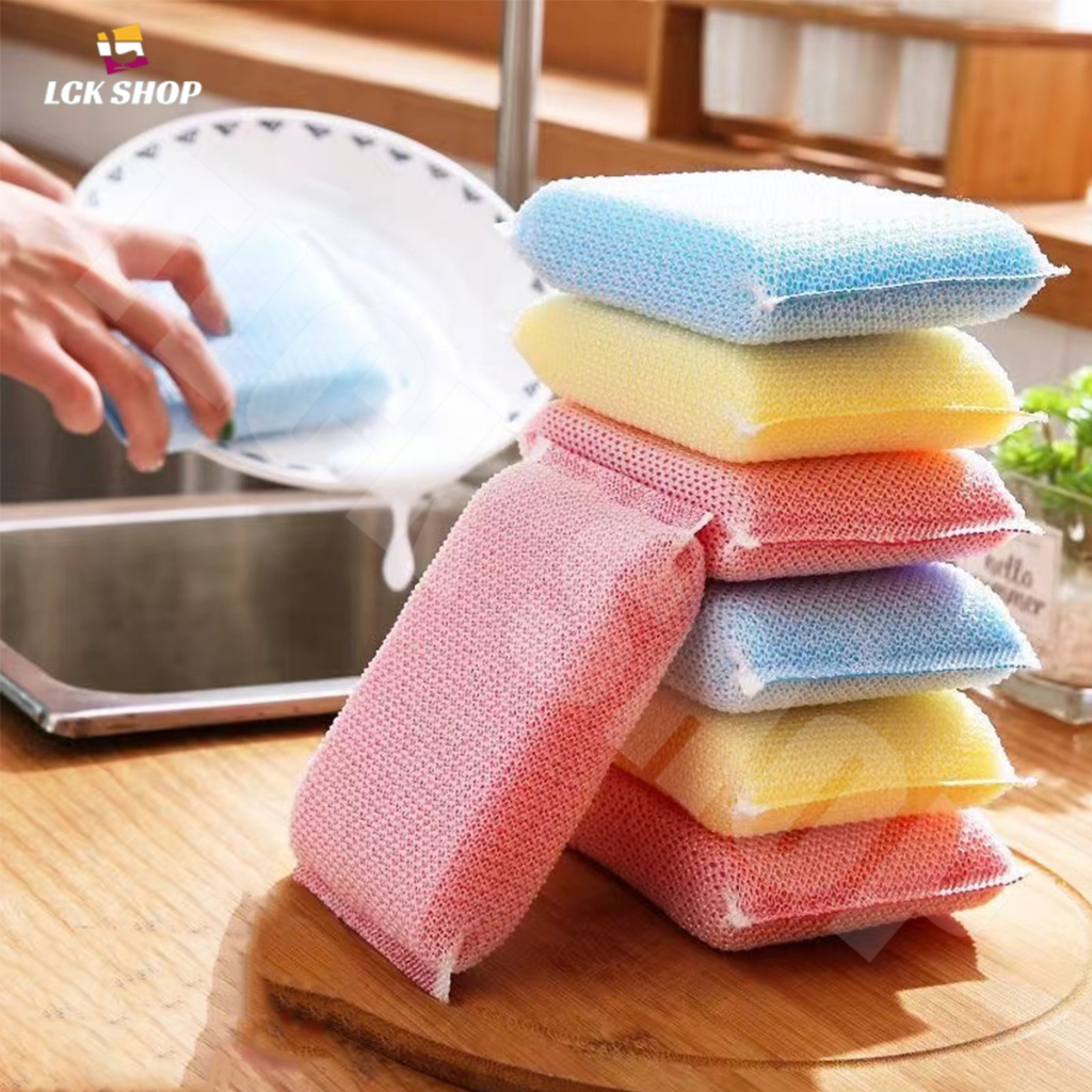 พร้อมส่งในไทย ฟองน้ำหุ้มตาข่าย ฟองน้ำล้างจาน ทำความสะอาด ครัวเรือน คุ้มที่สุด
