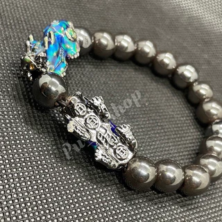 ข้อมือปี่เซียะหินเหล็กไหล+คาถาหลวงปู่ศิลา ปี่เซียะเปลี่ยนสีได้ตามอุณหภูมิ ขนาดหิน 10 มิลลิเมตร