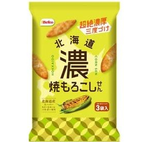 Befco Roasted Hokkaido Corn Flavor Senbei Oval Rice Crackers 51g ขนมอบกรอบ เซมเบ้ รสข้าวโพดย่าง จากญี่ปุ่น(17gx3ซอง)51g