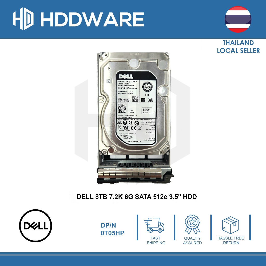 DELL 8TB 7.2K 6G SATA 512e 3.5" HDD // 0T05HP // 1RM112-136 // ST8000NM0055