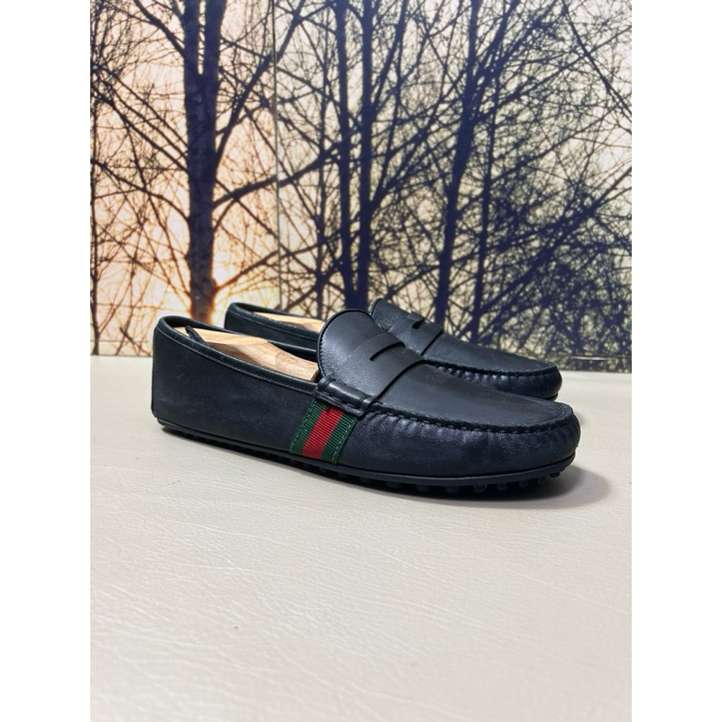 gucci black web driver loafer made in italy