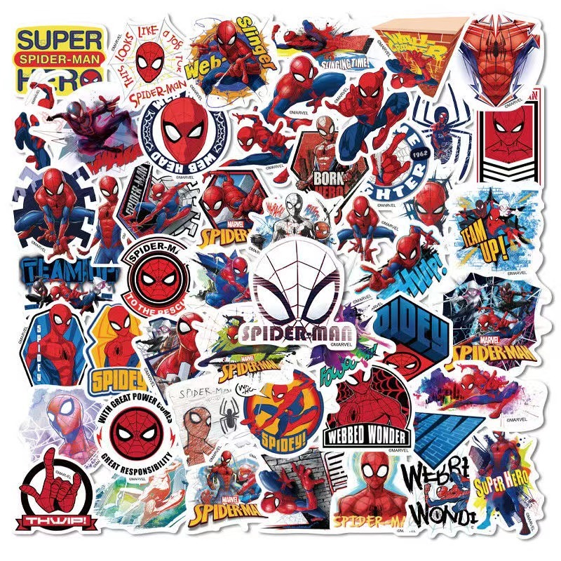 1 แพ็ก 50 ชิ้น การ์ตูน Spider-Man สติ๊กเกอร์ ใช้ตกแต่งกระเป๋าเดินทาง เคสไอแพด แก้วน้ำ เคสโทรศัพท์ แล็ปท็อป กีตาร์