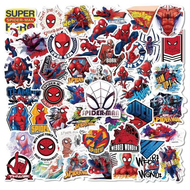 1 แพ็ก 50 ชิ้น การ์ตูน Spider-Man สติ๊กเกอร์ ใช้ตกแต่งกระเป๋าเดินทาง เคสไอแพด แก้วน้ำ เคสโทรศัพท์ แล็ปท็อป กีตาร์